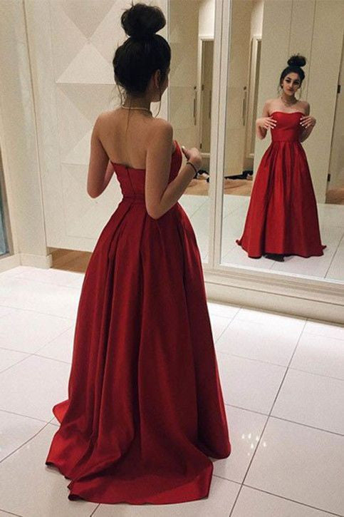 Red Long Elegant Satin Ball Gown Simple ...